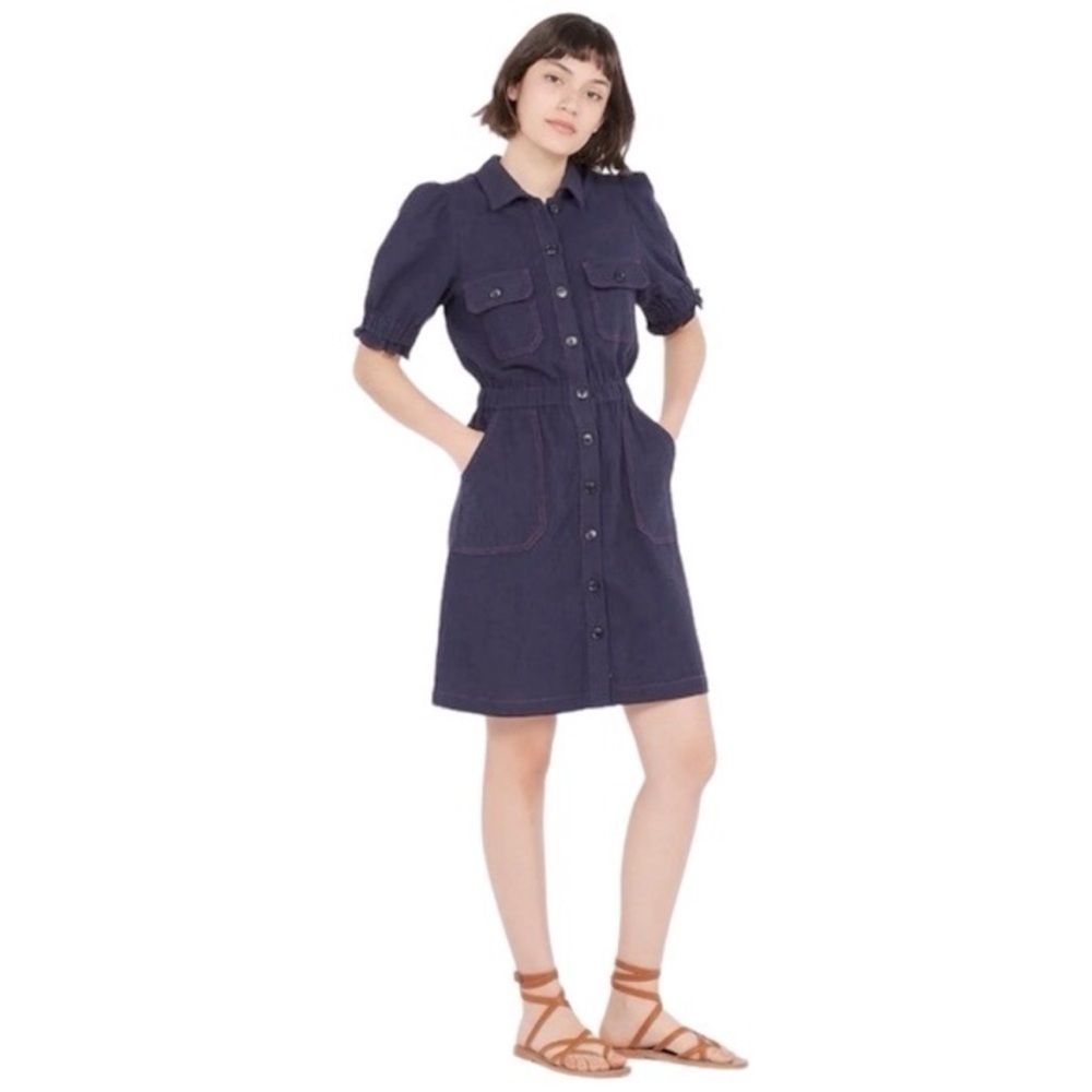 FRNCH Navy Short Sleeve Cotton Gauze Lydie Dress